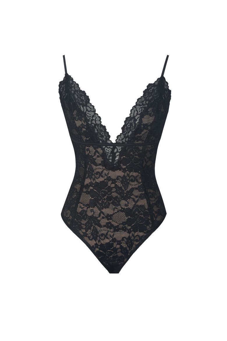 Venetia Lace Plunging Bodysuit, Alternate, color, Black