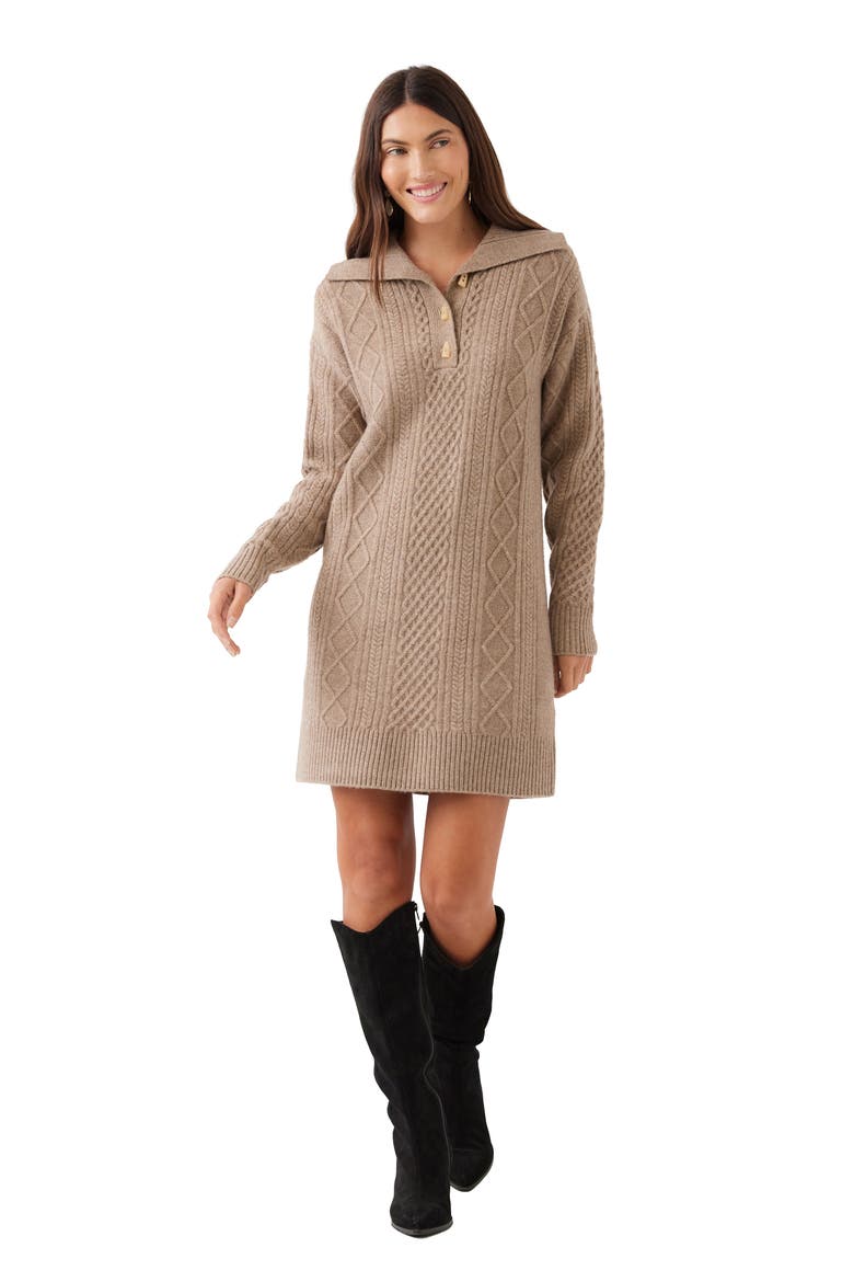 Cable Knit Sweater Dress, Alternate, color, WHEAT