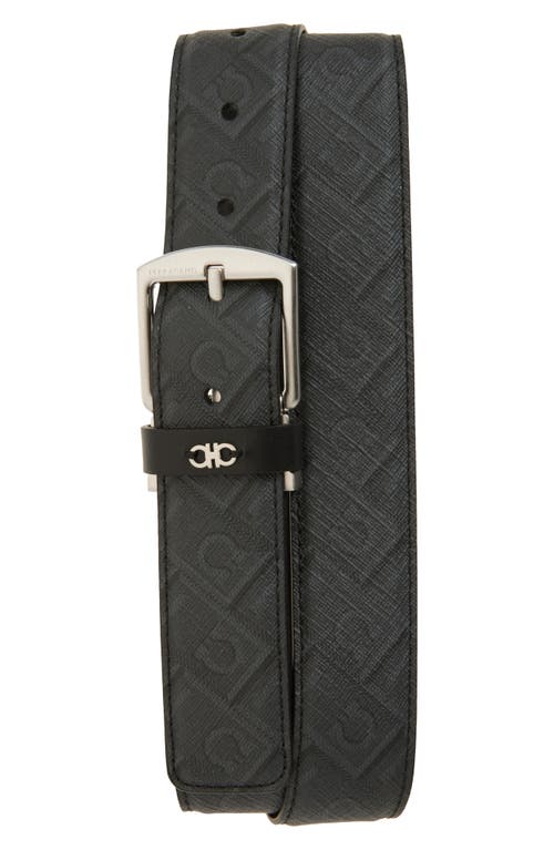 Ferragamo Animation Gancio Leather Belt In Nero/grigio