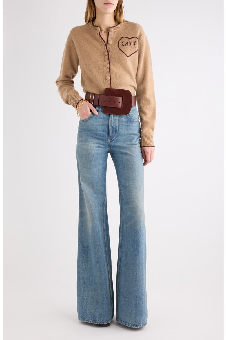 Embroidered Logo Crop Wool & Cashmere Cardigan, Alternate, color, BLEACHED BROWN