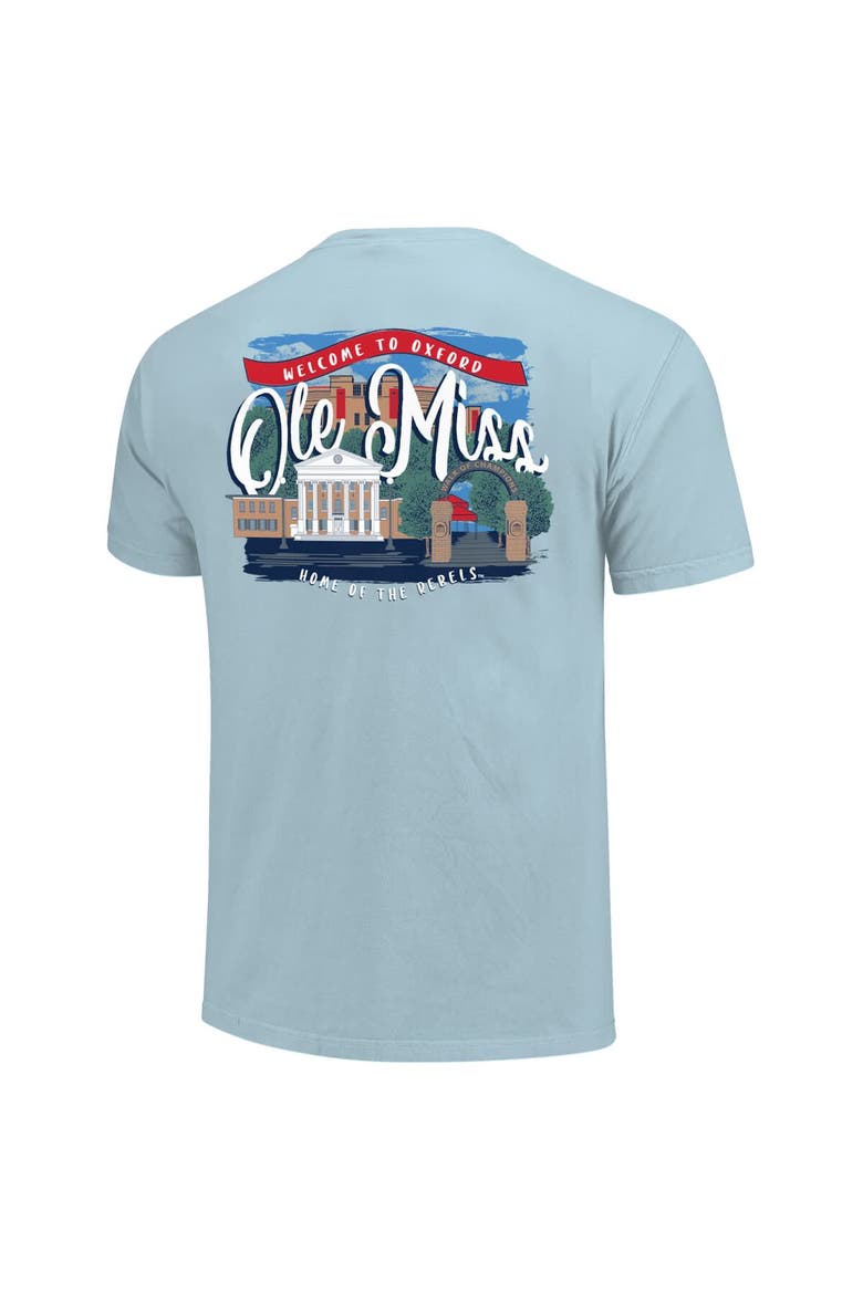 Women's Blue Ole Miss Rebels Comfort Colors Campus Scene Drawing Script T-Shirt, Alternate, color, Blue