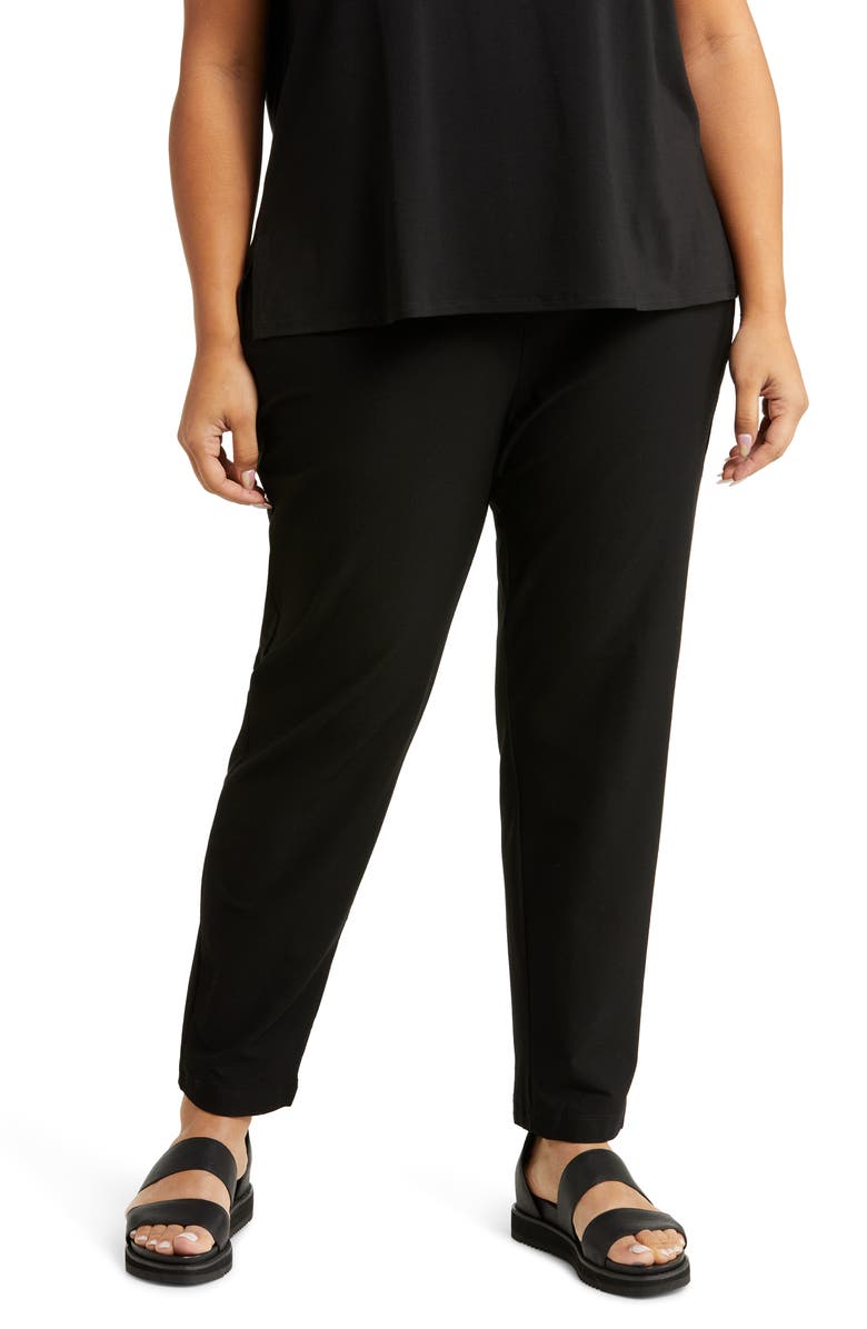 Eileen Fisher Stretch Crepe Slim Ankle Pants, Main, color, Black