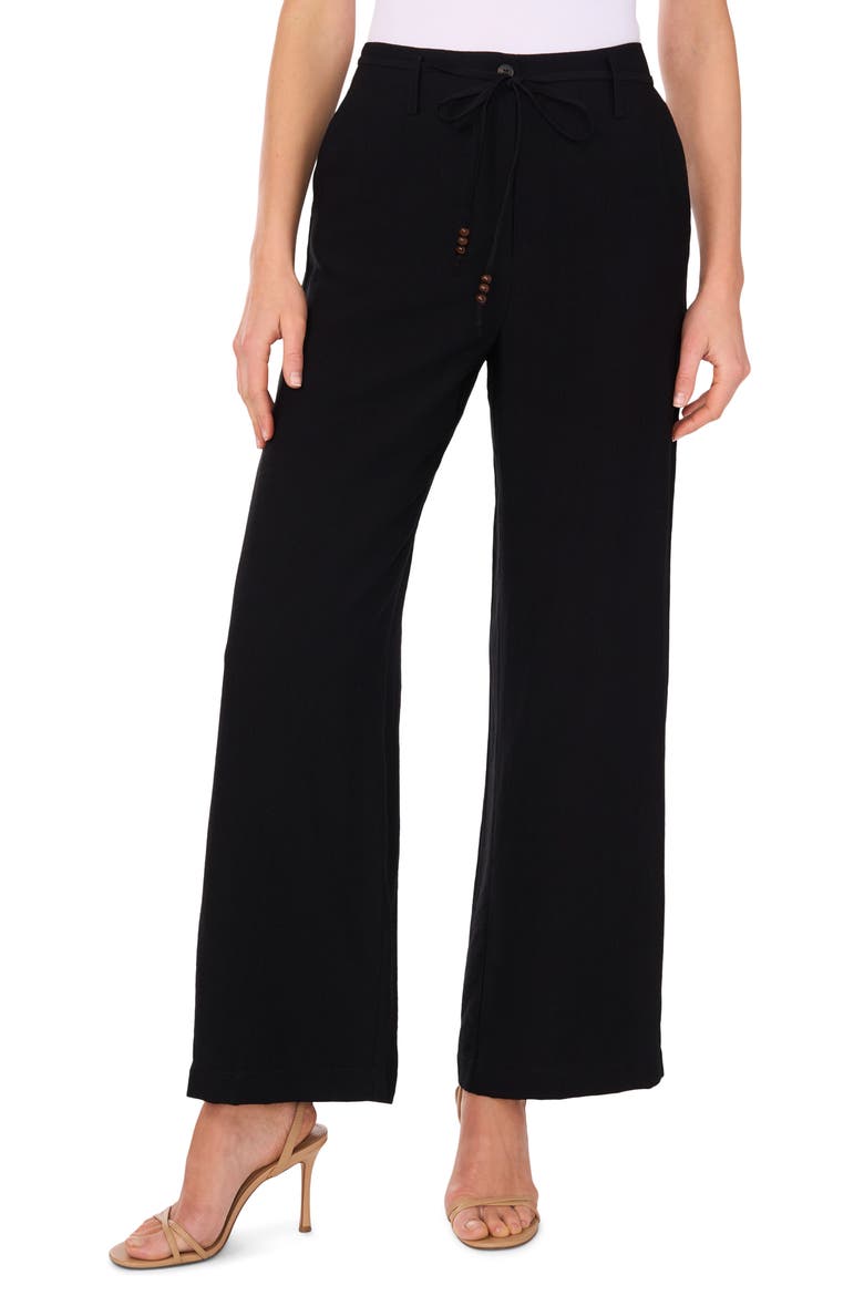 Beaded Tie Belt Wide Leg Pants, Main, color, RICH BLACK