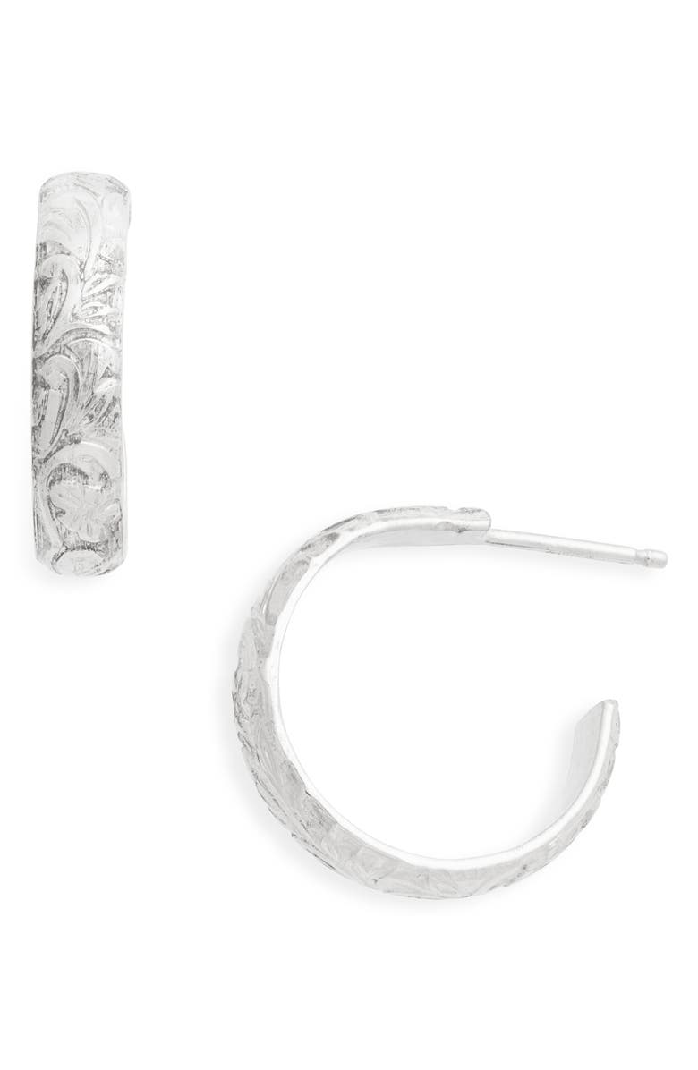 Nashelle Flora Hoop Earrings, Main, color, Sterling Silver