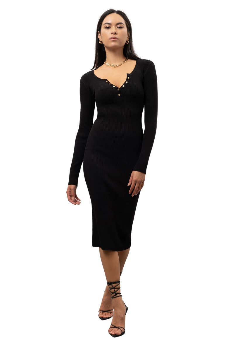 Blu Pepper Long Sleeve Rib Knit Midi Dress, Alternate, color, 