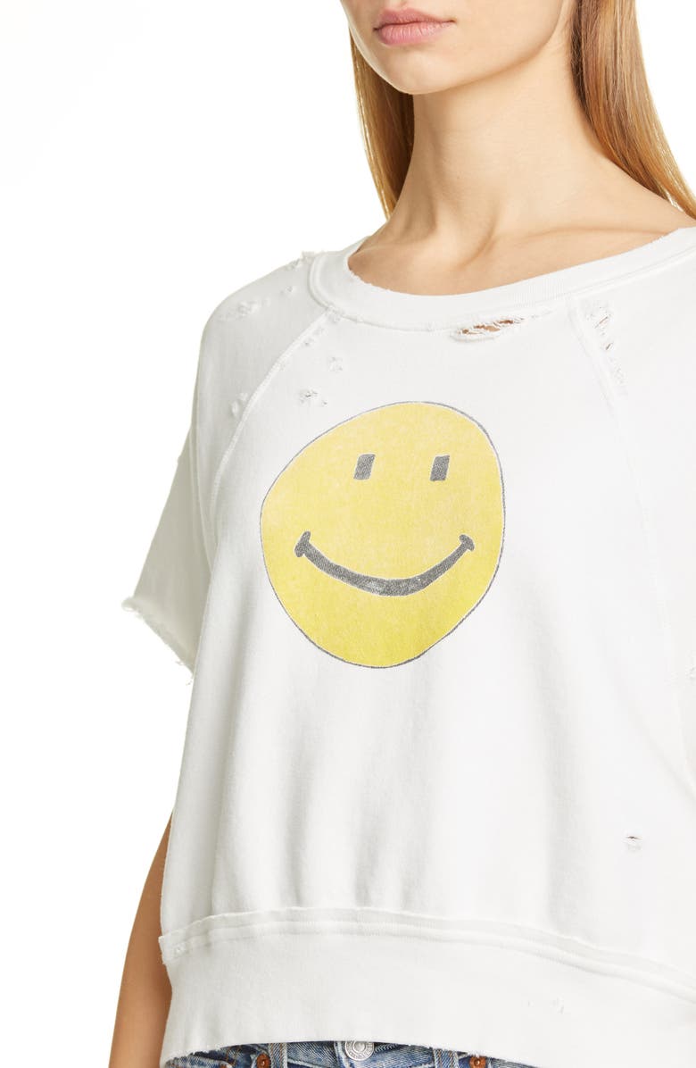 Re/Done Smiley Raw Sweatshirt, Alternate, color,