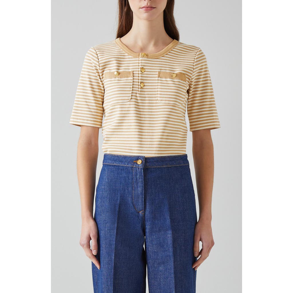 Lk Bennett Charlie Stripe Rib Top In Camel