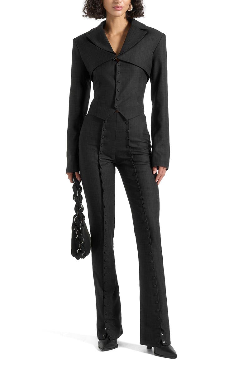 Manière De Voir Lise Cropped Tailored Blazer & Button Detail Bandeau, Alternate, color, Black