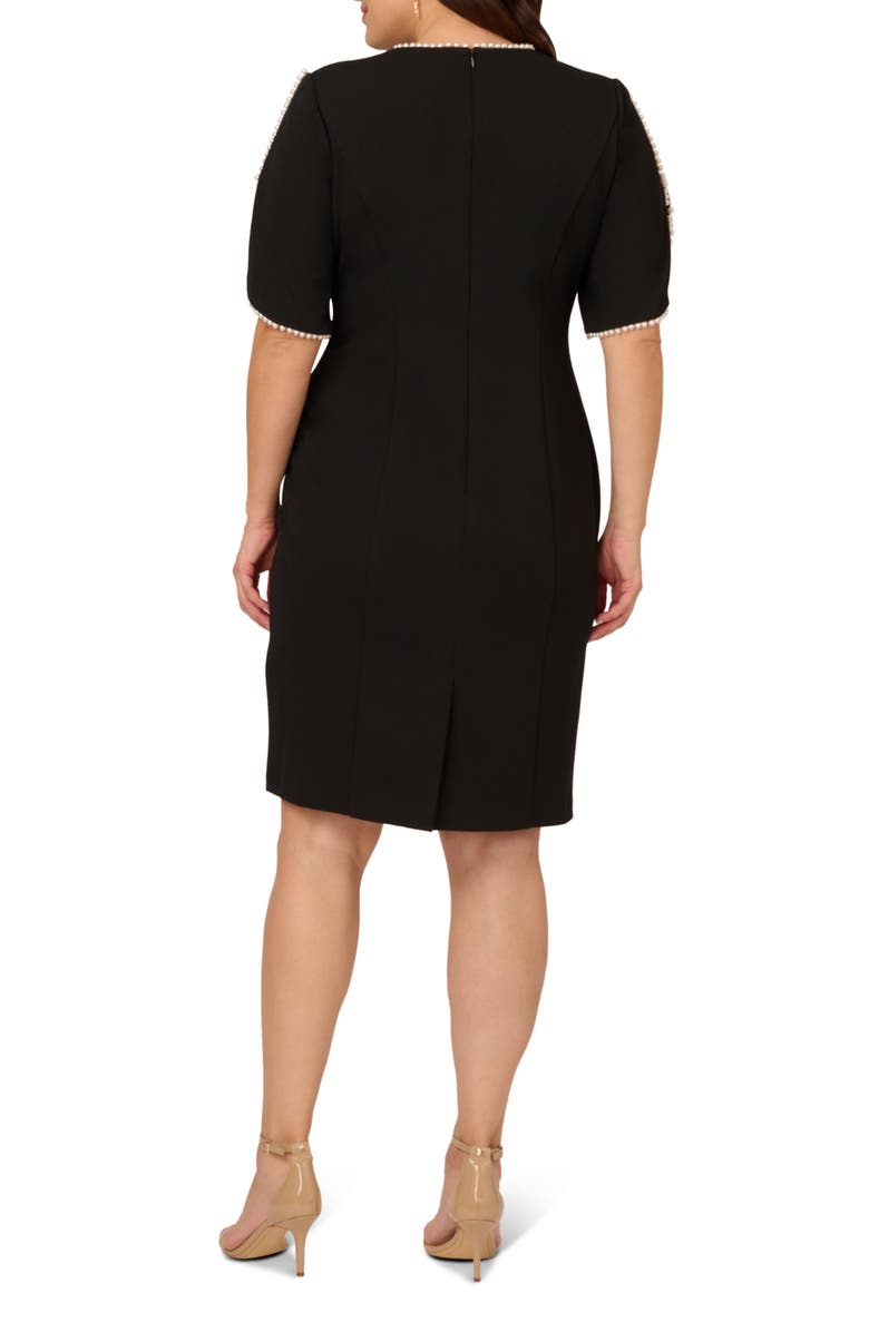 Adrianna Papell Imitation Pearl Detail Crepe Sheath Dress, Alternate, color, Black