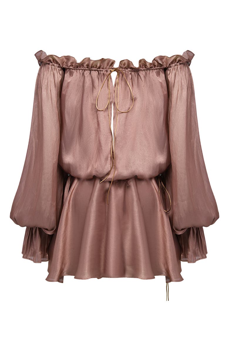 HOUSE OF CB Chaya Metallic Off the Shoulder Long Sleeve Chiffon Minidress, Alternate, color, 