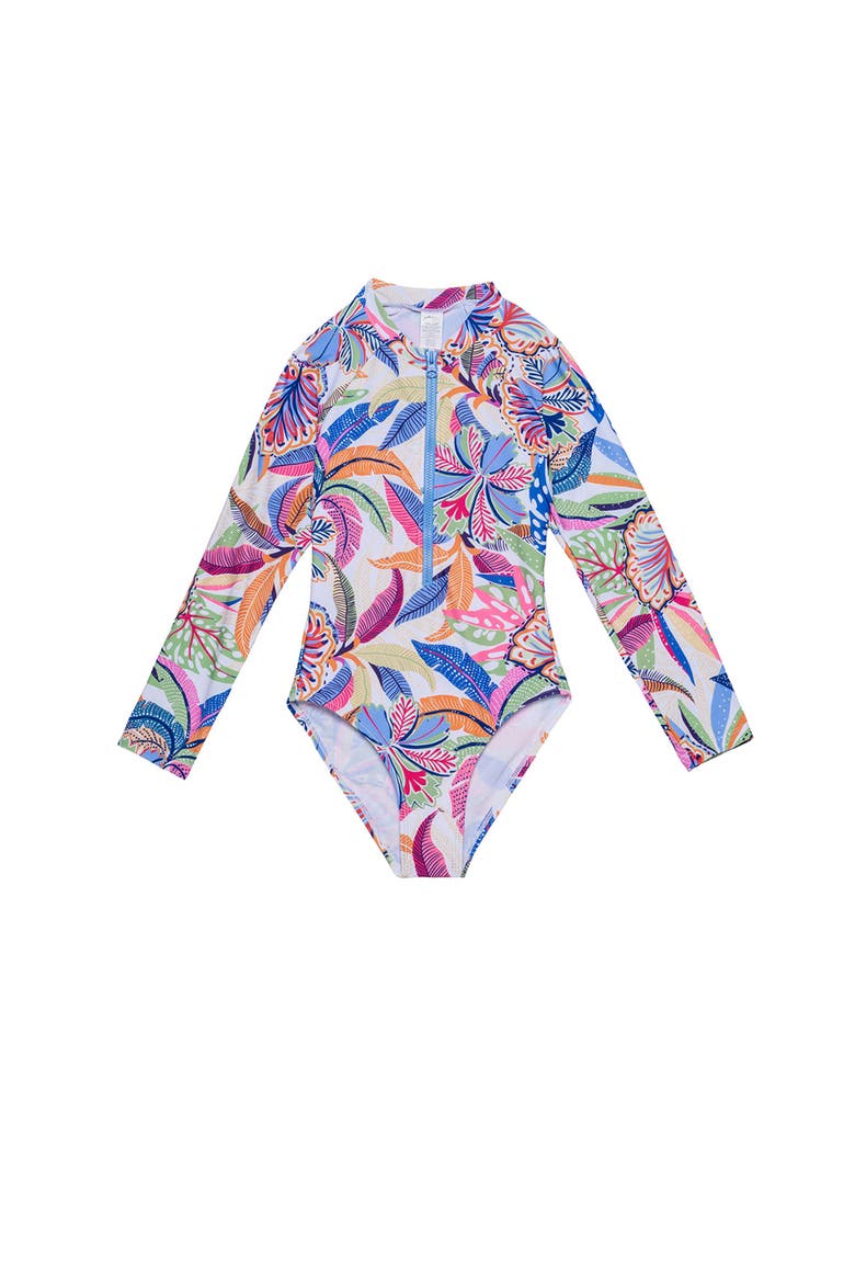 Tropic Fun Long Sleeve Zip Front One Piece, Main, color, Multi-Tropic