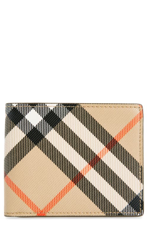 Shop Burberry Check Coated Canvas & Leather Bifold Wallet In Sand