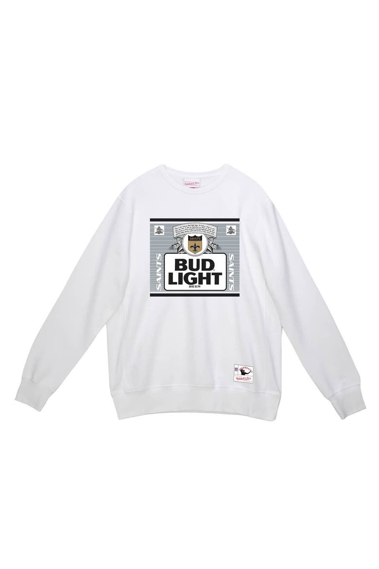 Men's Mitchell & Ness x Bud Light White New Orleans Saints The Crest Pullover Sweatshirt, Alternate, color, White