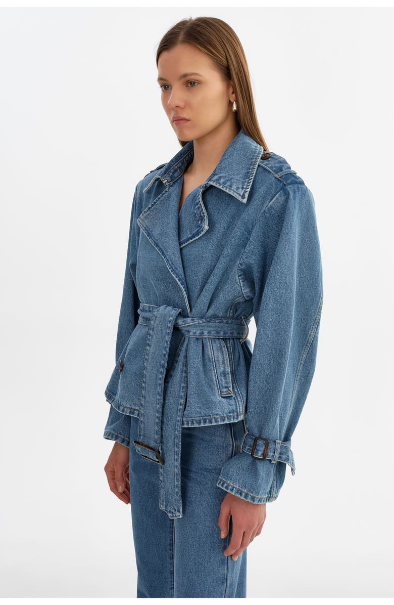 LAMARQUE Dhana | Denim Trench Jacket, Alternate, color, Mid Blue Wash