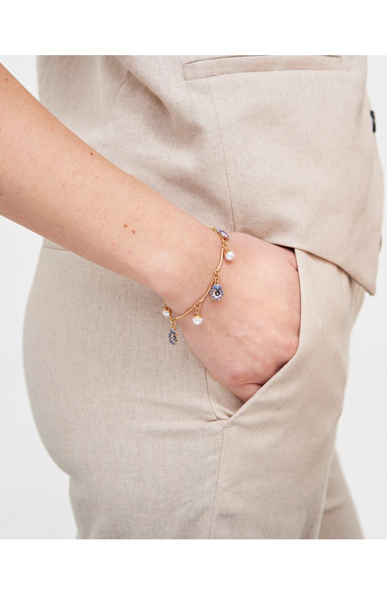 Fable England Pansy & Pearl Charm Bracelet, Alternate, color, Gold