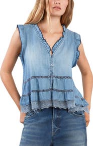 Billy T Lovesick Flounce Sleeveless Denim Top