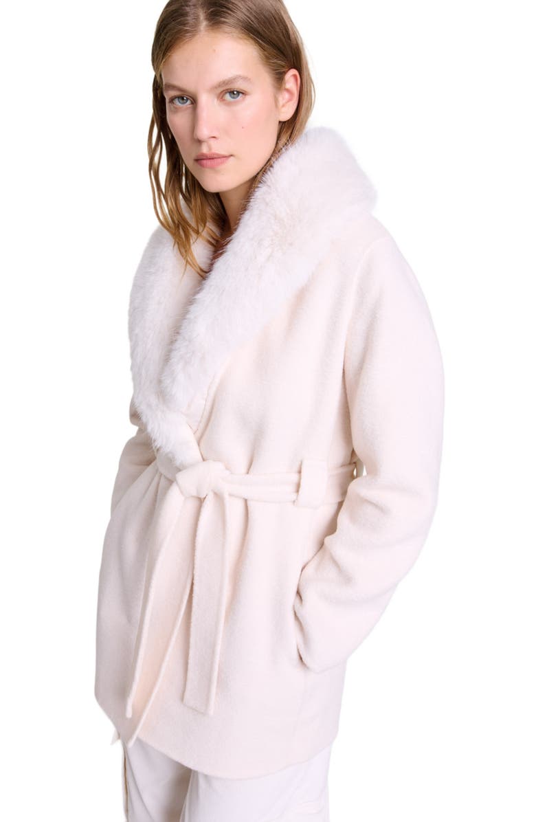 maje Belted short coat, Alternate, color, Ecru