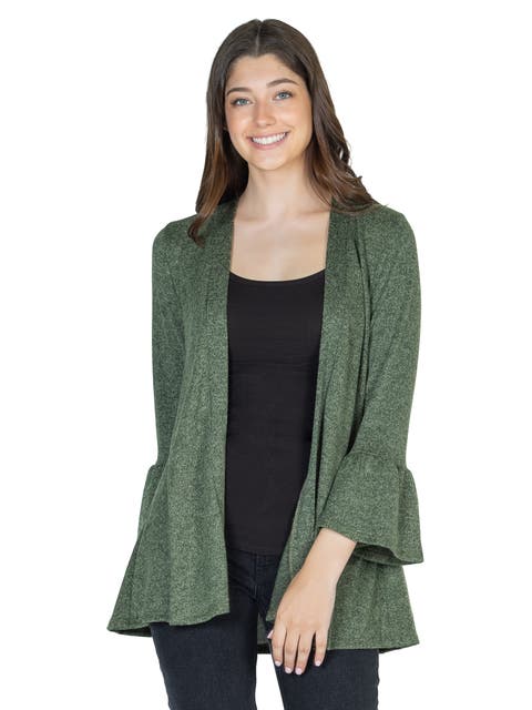 Womens Knit Three Quarter Bell Sleeve Open Cardigan