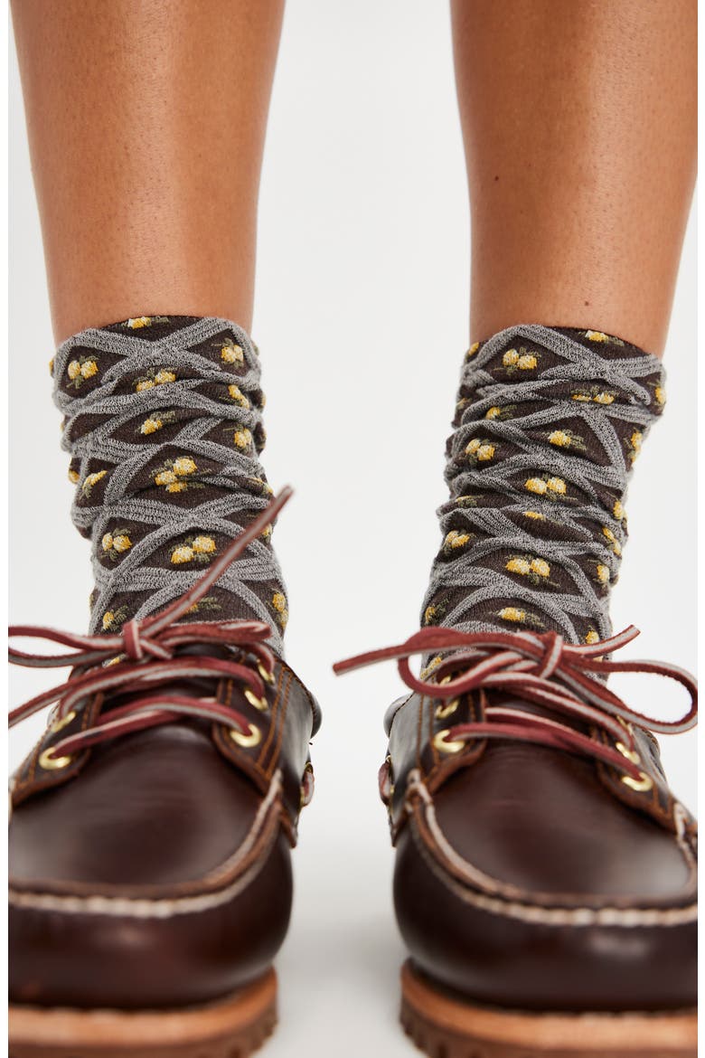 Floral Jacquard Socks, Alternate, color, BROWN