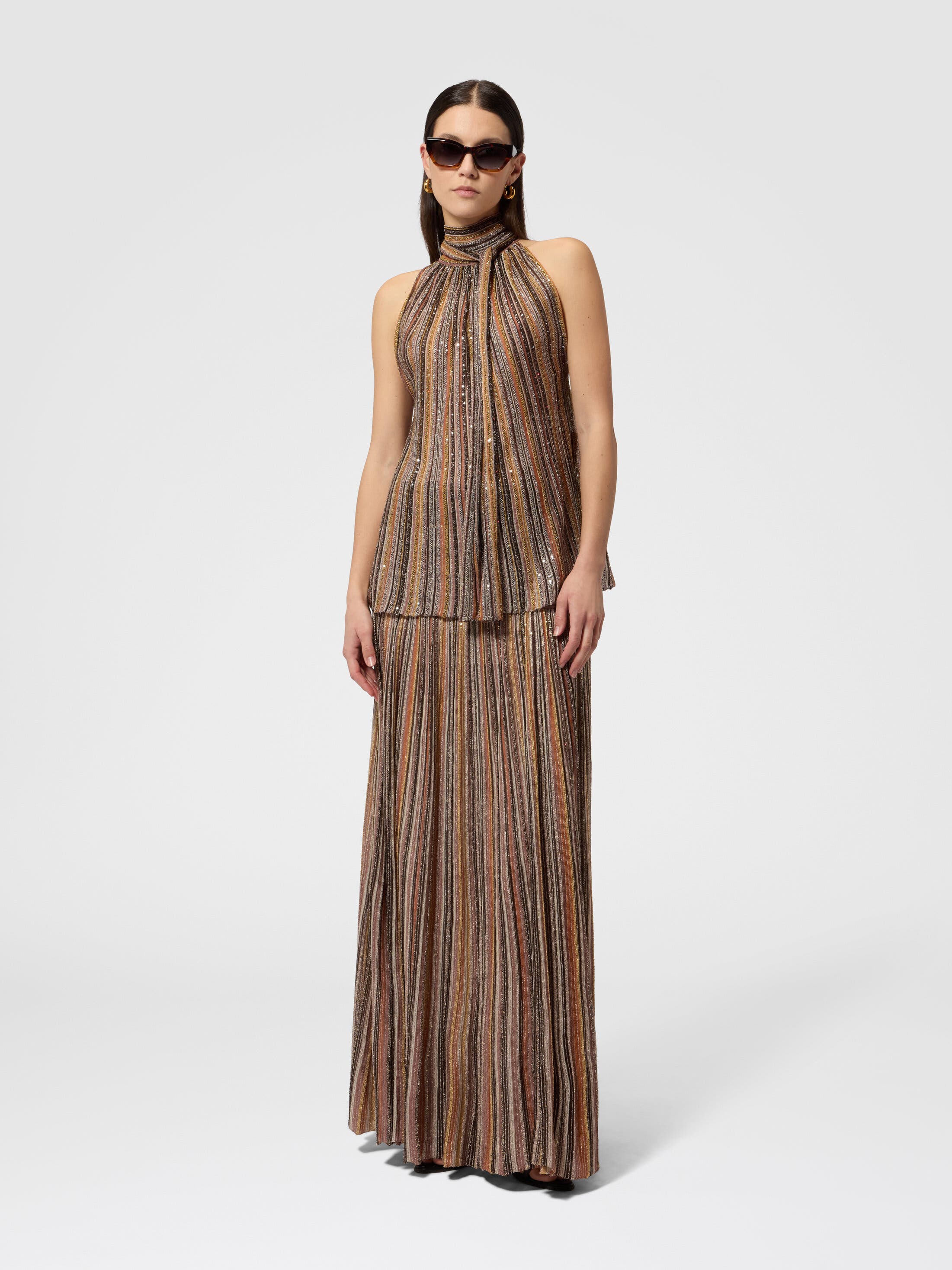Sleeveless Top In Ribbed Viscose Lame With Scarf Collar - image 2