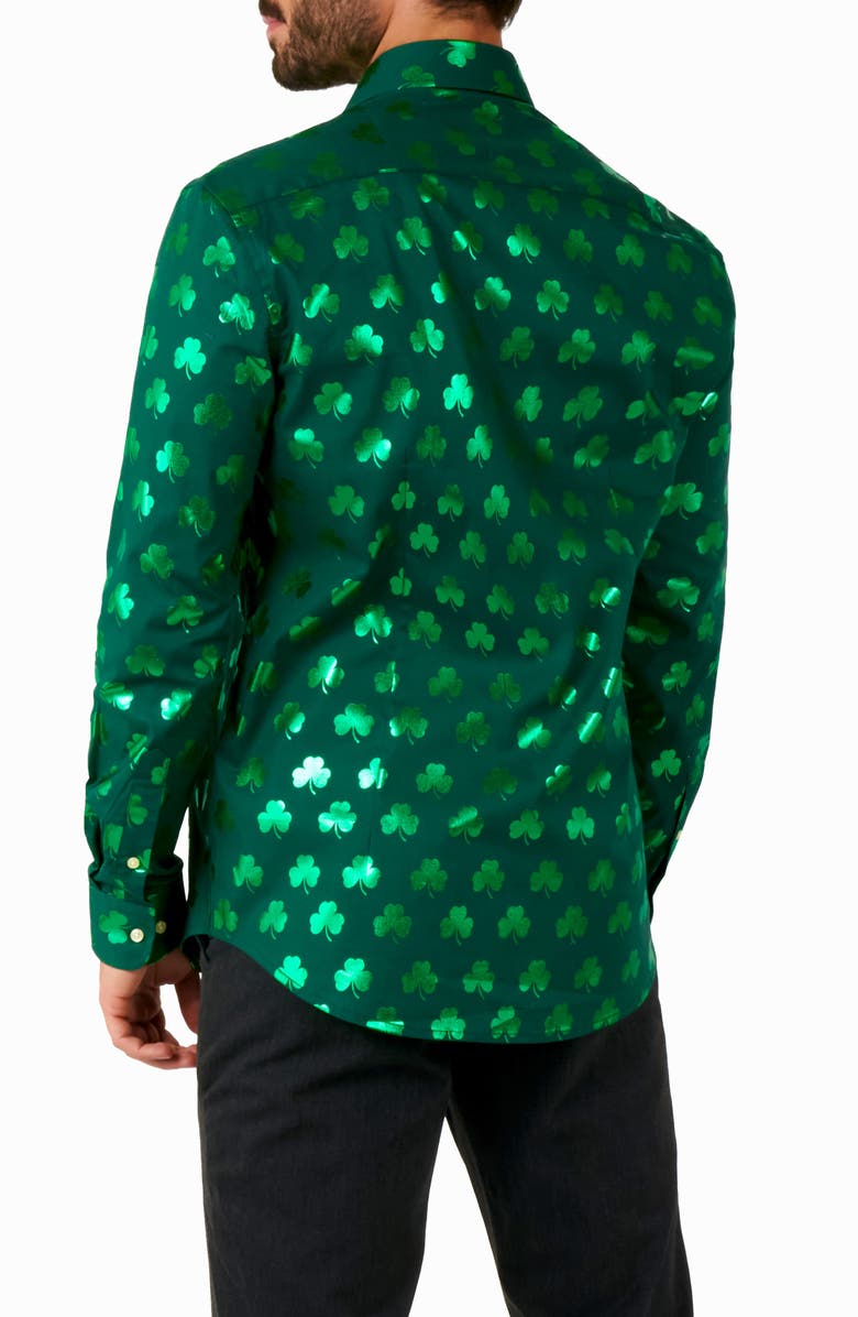 OppoSuits Foil Shamrock Dress Shirt, Alternate, color, Green
