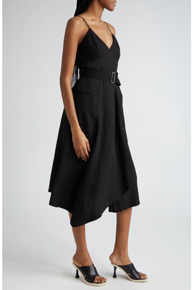 Jacquelyn Belted Asymmetric Dress, Alternate, color, BLACK