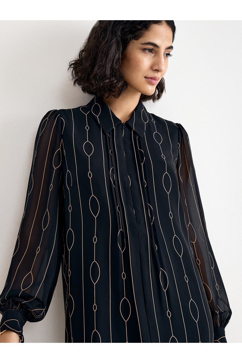 Candice Long Sheer-Sleeve Dress, Alternate, color, Black