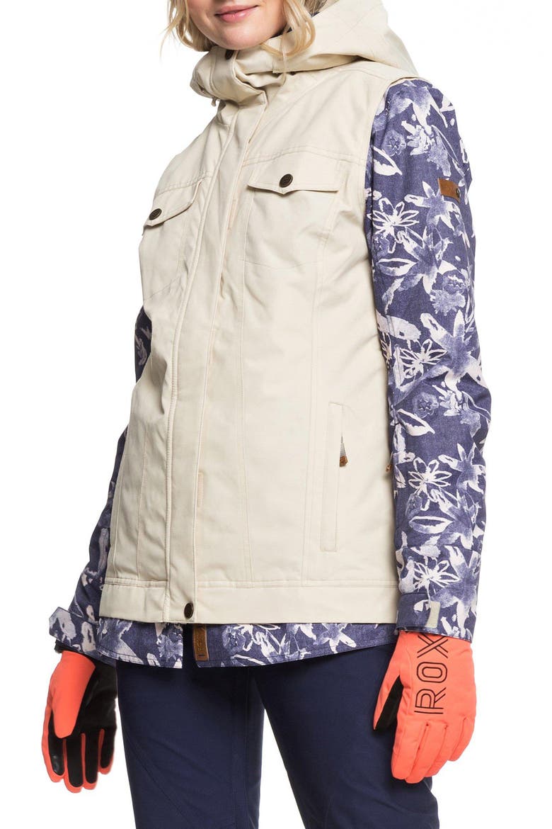 Ceder Snow Jacket, Main, color, MID DENIM BLEACHED FLOWERS