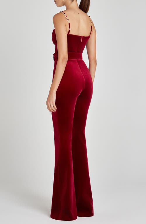 Nadine Merabi Harley Flare Velvet Jumpsuit In Red