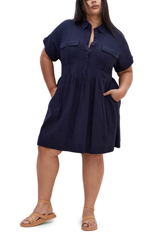 City Chic Lyra Tiered Shirtdress In Navy