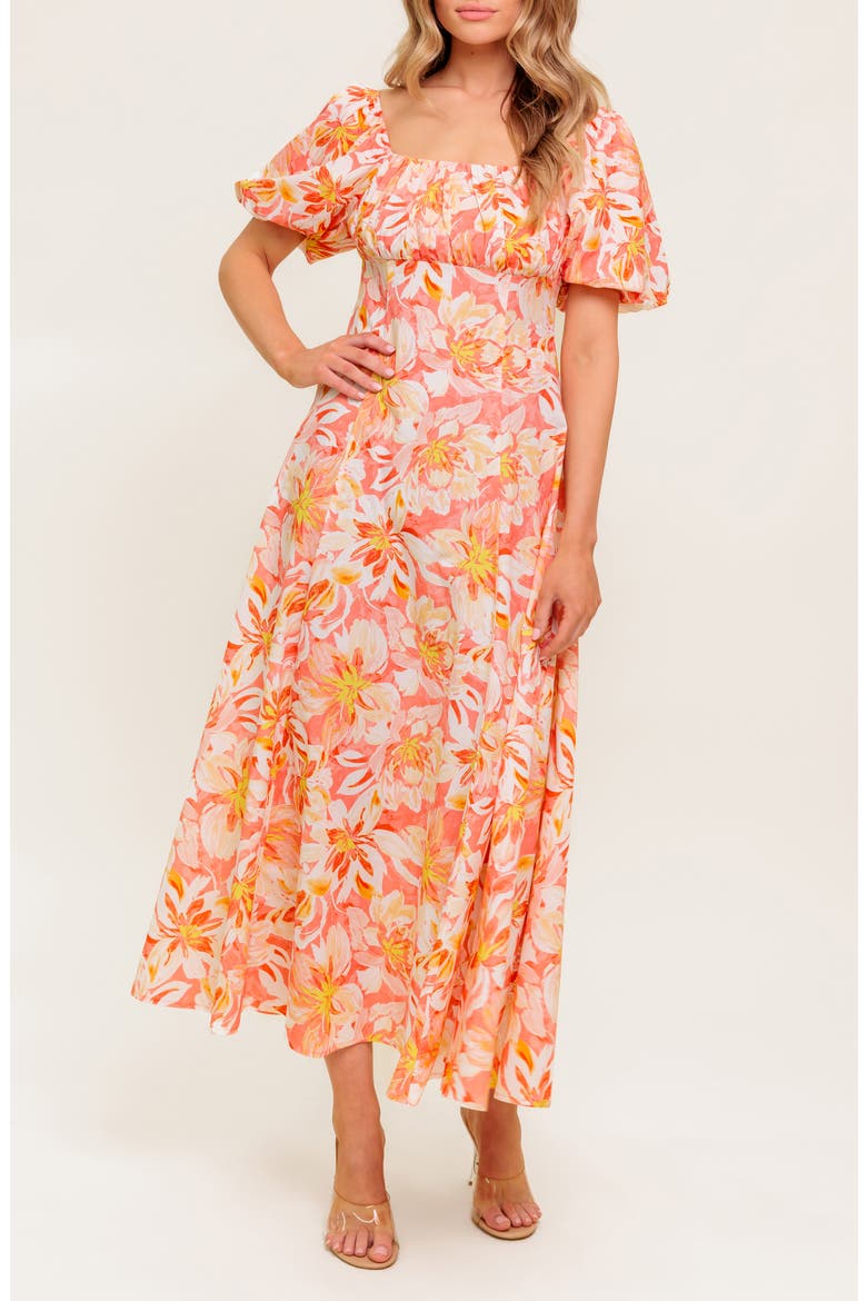 Print Midi Dress, Alternate, color, CORAL
