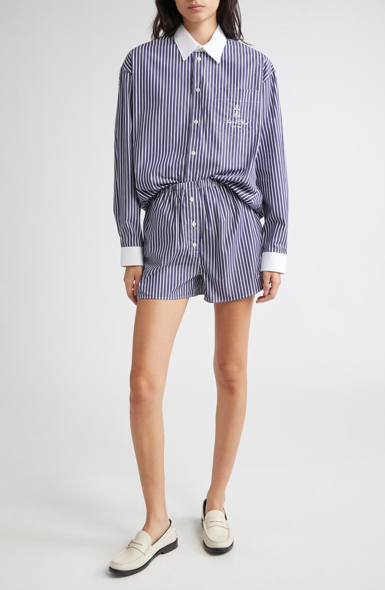 Sporty & Rich Vendome Stripe Cotton Boxer Shorts, Alternate, color, Blue Striped