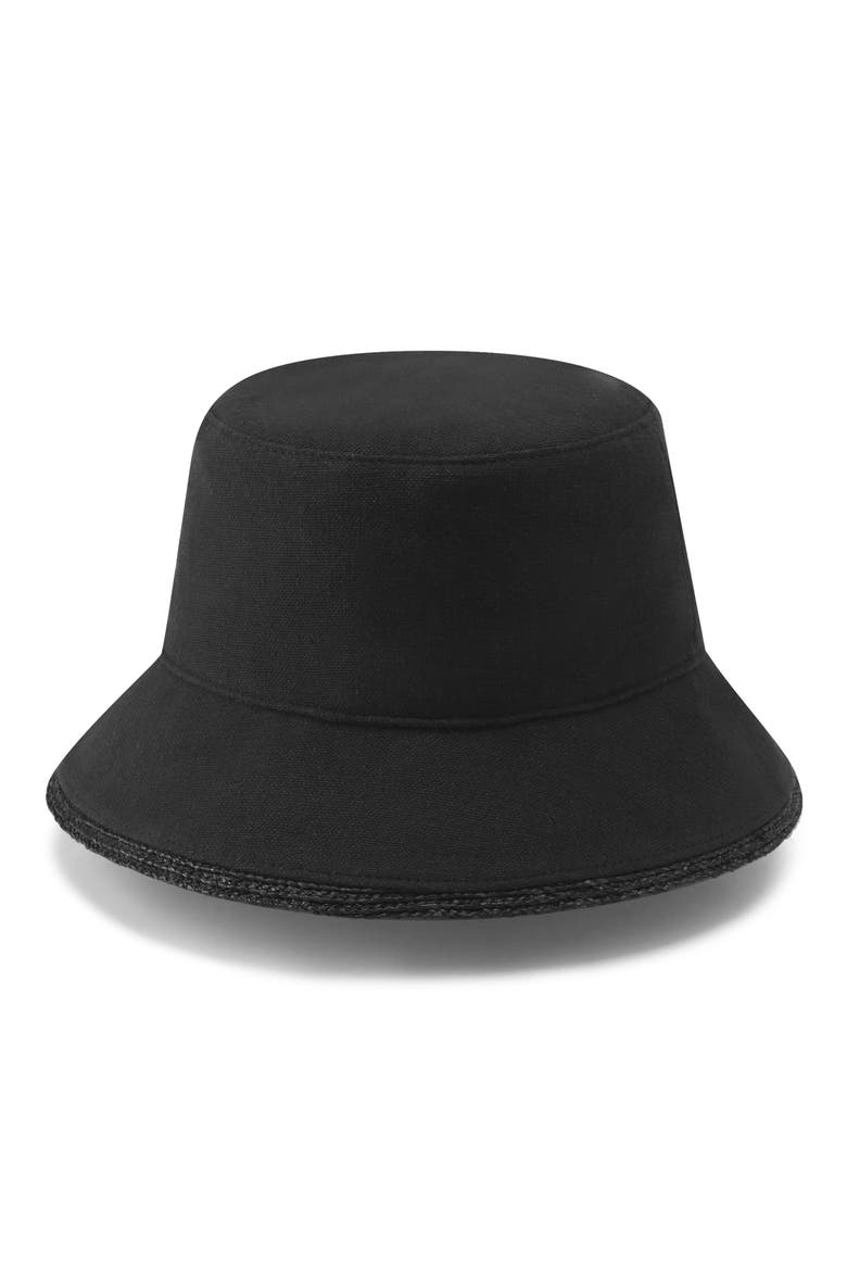 Nazar UPF 50+ Cotton & Raffia Bucket Hat, Alternate, color, BLACK