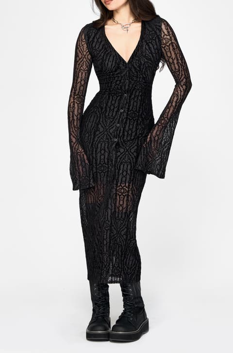 Riven Flocked Ruched Front Midi Dress