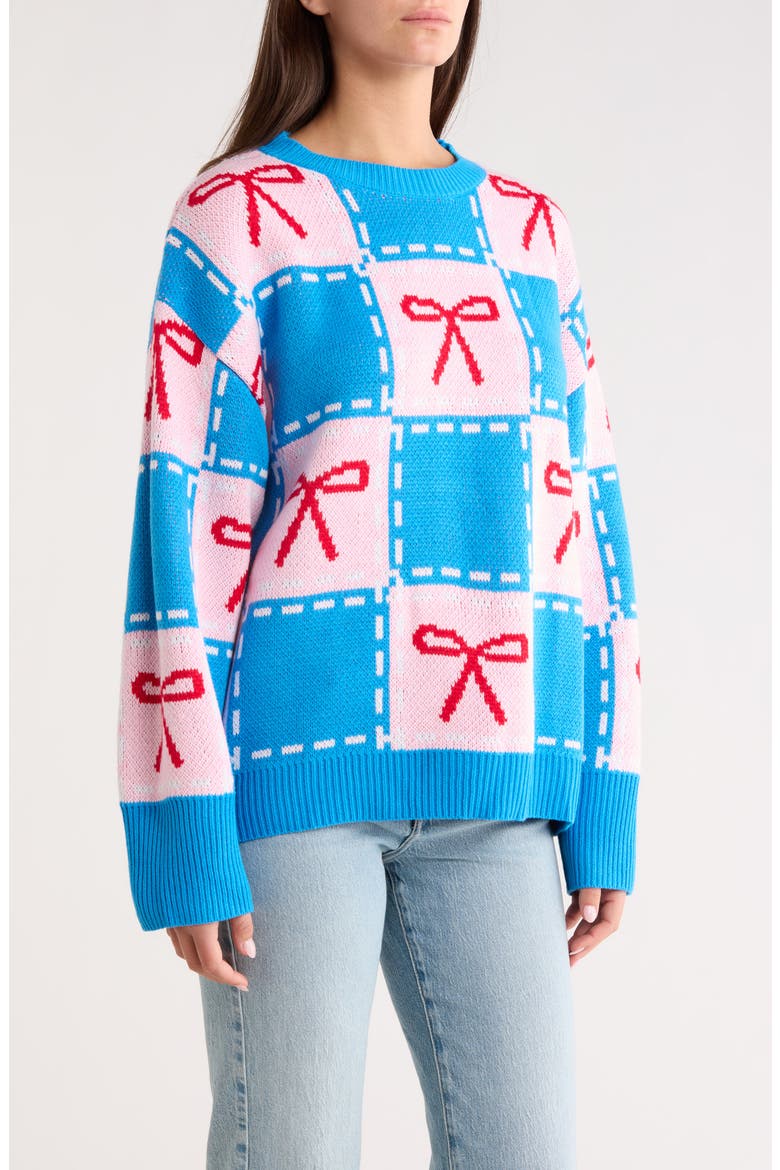 Belora Check Bow Oversize Sweater, Alternate, color, BLUE-MULTI