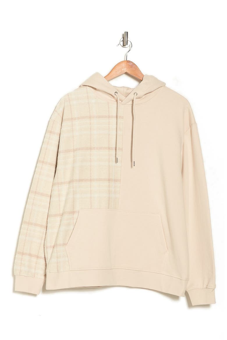 Textured Spliced Check Hoodie, Alternate, color, STONE