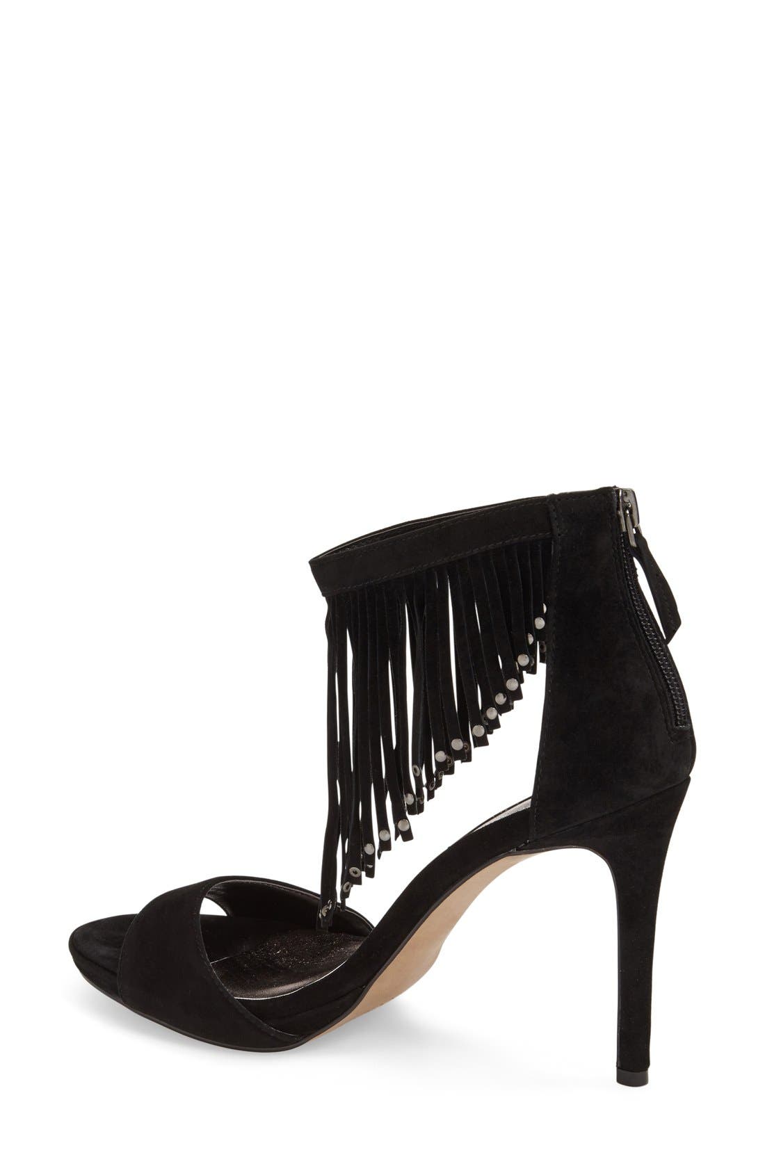 Steven by Steve Madden 'Rahrah' Fringe Ankle Strap Sandal, Alternate, color, BLACK SUEDE