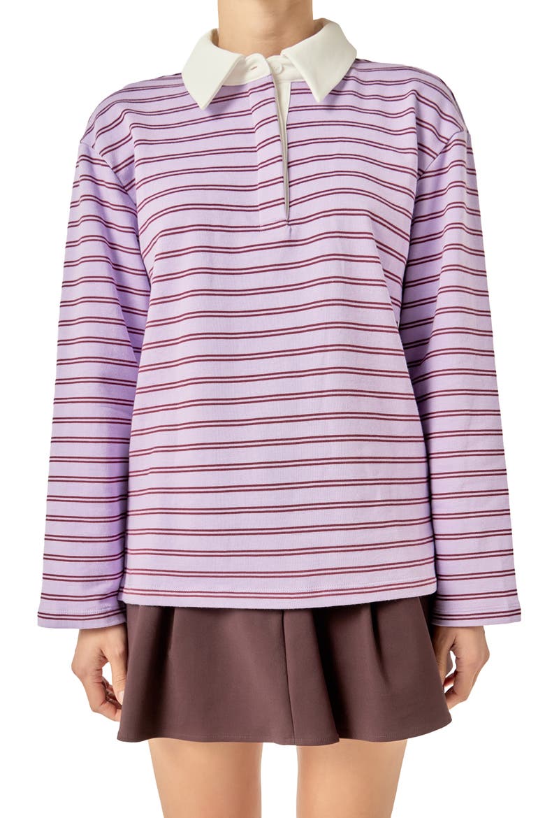 Striped Knit Polo Top, Alternate, color, LAVENDER/ BURGUNDY