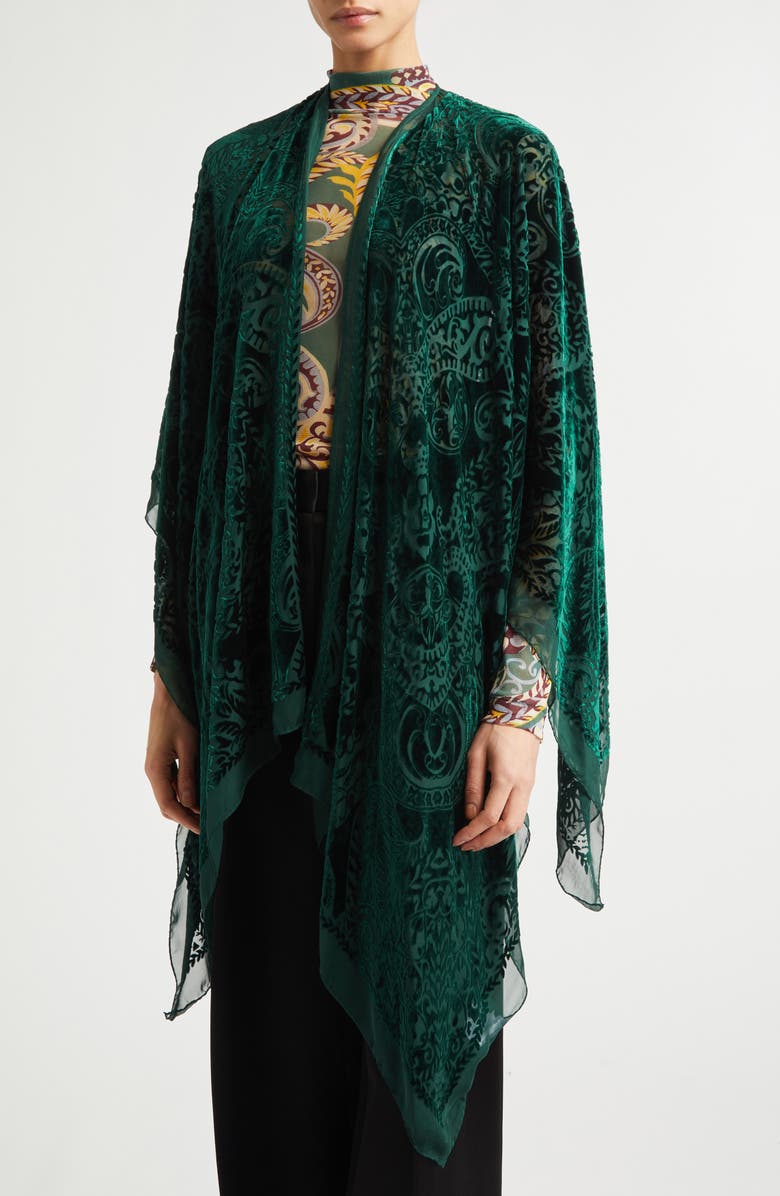 Etro Floral Burnout Silk Blend Velvet Cape, Alternate, color, 