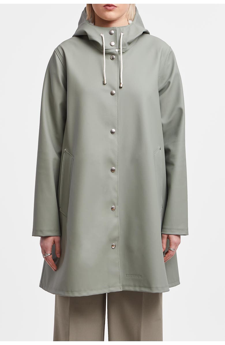 Stutterheim Mosebacke Hooded Long Sleeve Raincoat, Main, color, Khaki Green