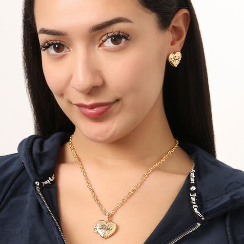 Juicy Couture Crystal-embellished Heart Stud Earrings In Gold