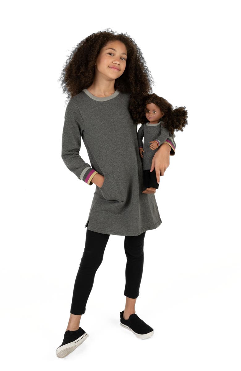 Leveret Girls Sweatshirt Dress with Matching Doll Dress, Alternate, color, Dark Gray