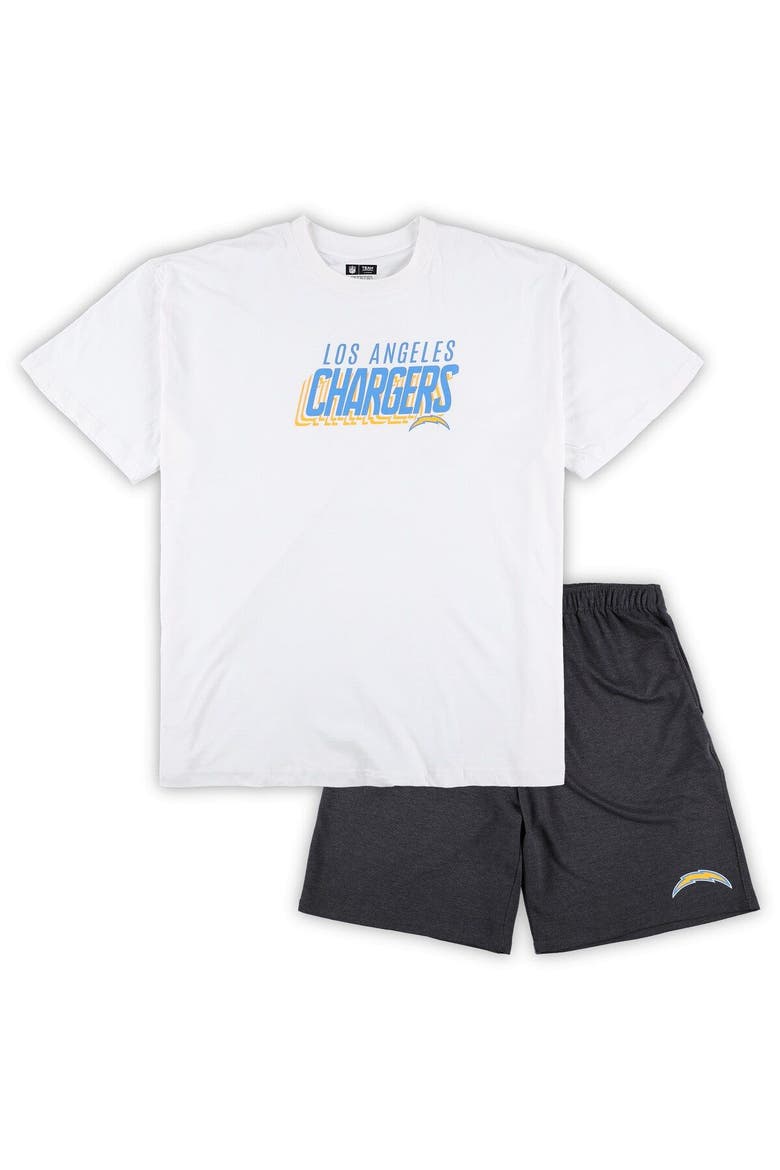 Men's Concepts Sport White/Charcoal Los Angeles Chargers Big & Tall T-Shirt and Shorts Set, Main, color, White