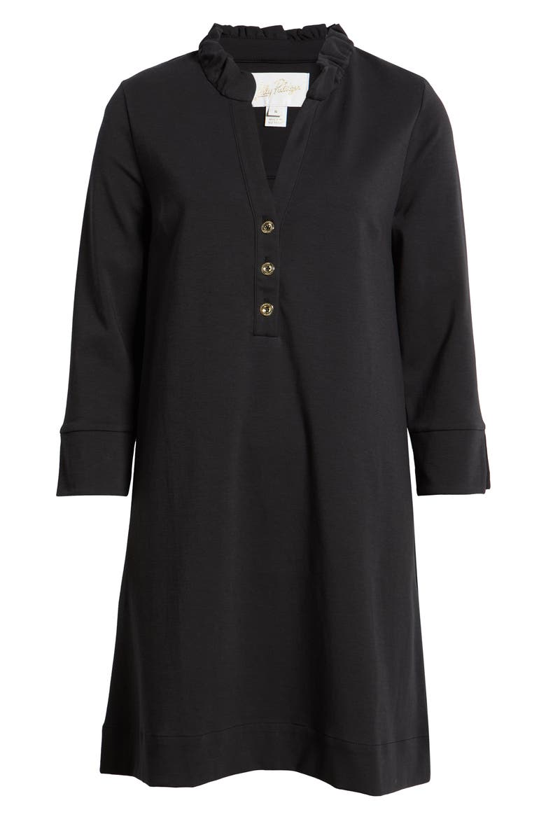 Knightley Ruffle Collar Long Sleeve Popover Dress, Main, color, NOIR