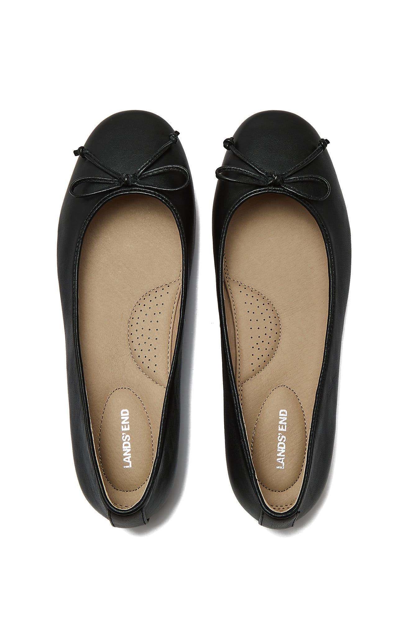 Lands' End Essential Leather Ballet Flats, Alternate, color, Black