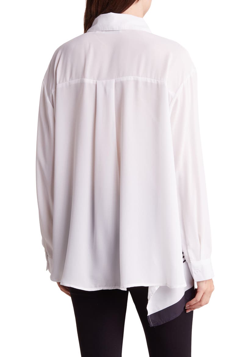 Geo Print Asymmetric Long Sleeve Button-Up Shirt, Alternate, color, OFF WHITE