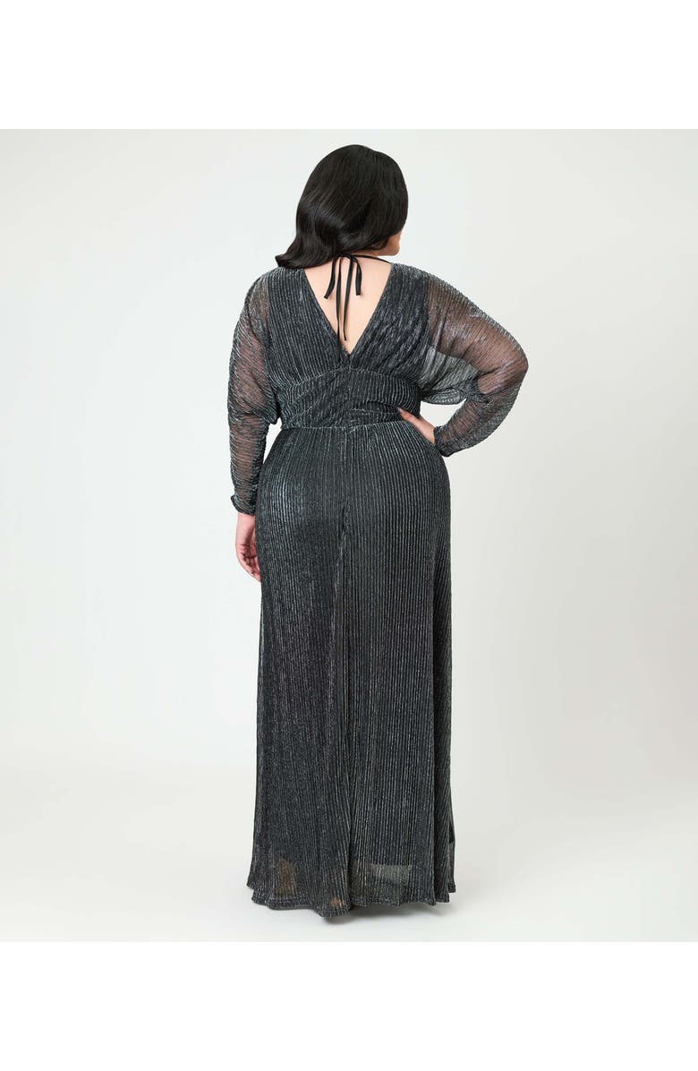 Smak Parlour Plus Size Faux Wrap Maxi Dress, Alternate, color, Black & Silver Shimer