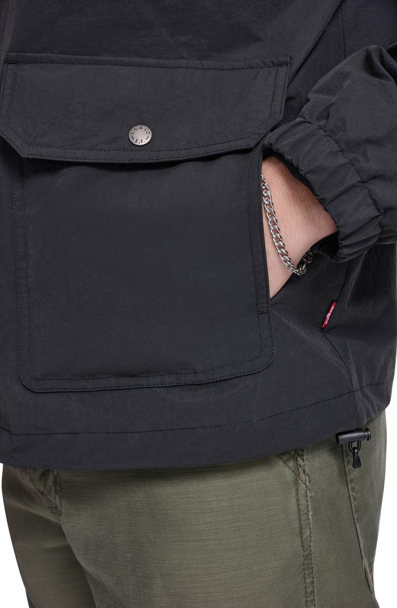 Levi's Water Resistant Hooded Nylon & Cotton Jacket, Alternate, color, Black