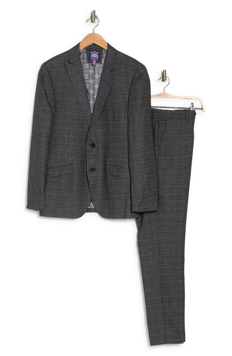 SAVILE ROW CO Charcoal Grey Shadow Plaid Peak Lapel Suit, Alternate, color, 