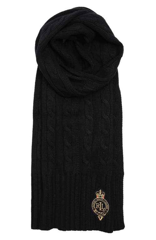 Ralph Lauren Crest-patch Cable-knit Scarf In Black